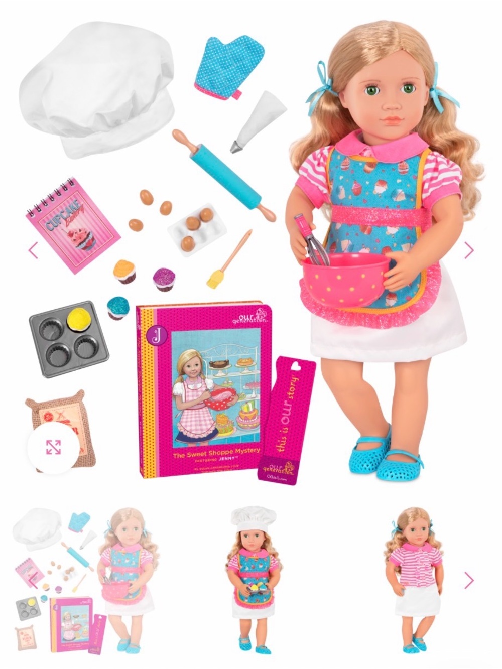 Our Generation Jenny Posable 18-inch Baking Doll, Storybook + Playset